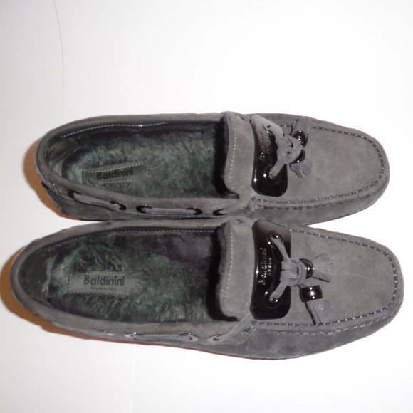Baldinini Shearling Sheepskin Suede‎ Fur Moccasins Shoes Slip On Loafers - Picture 3 of 13